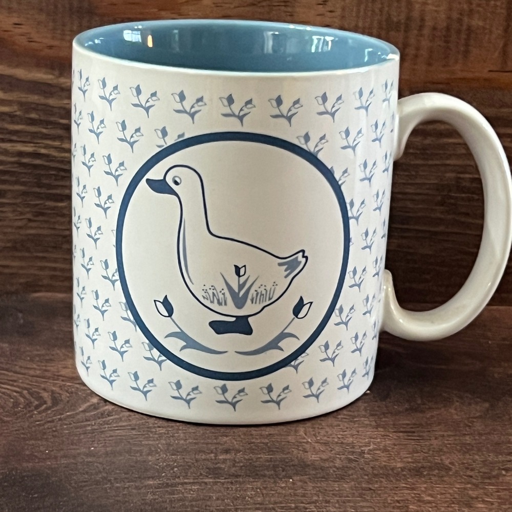 Vintage Russ Berrie Blue Country Goose Floral Coffee Mug 8211 Farmhouse Decor